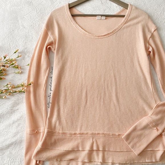 Melrose and Market Tops - Mel rose and Market Peach Ruffle Waist Waffle Tee
